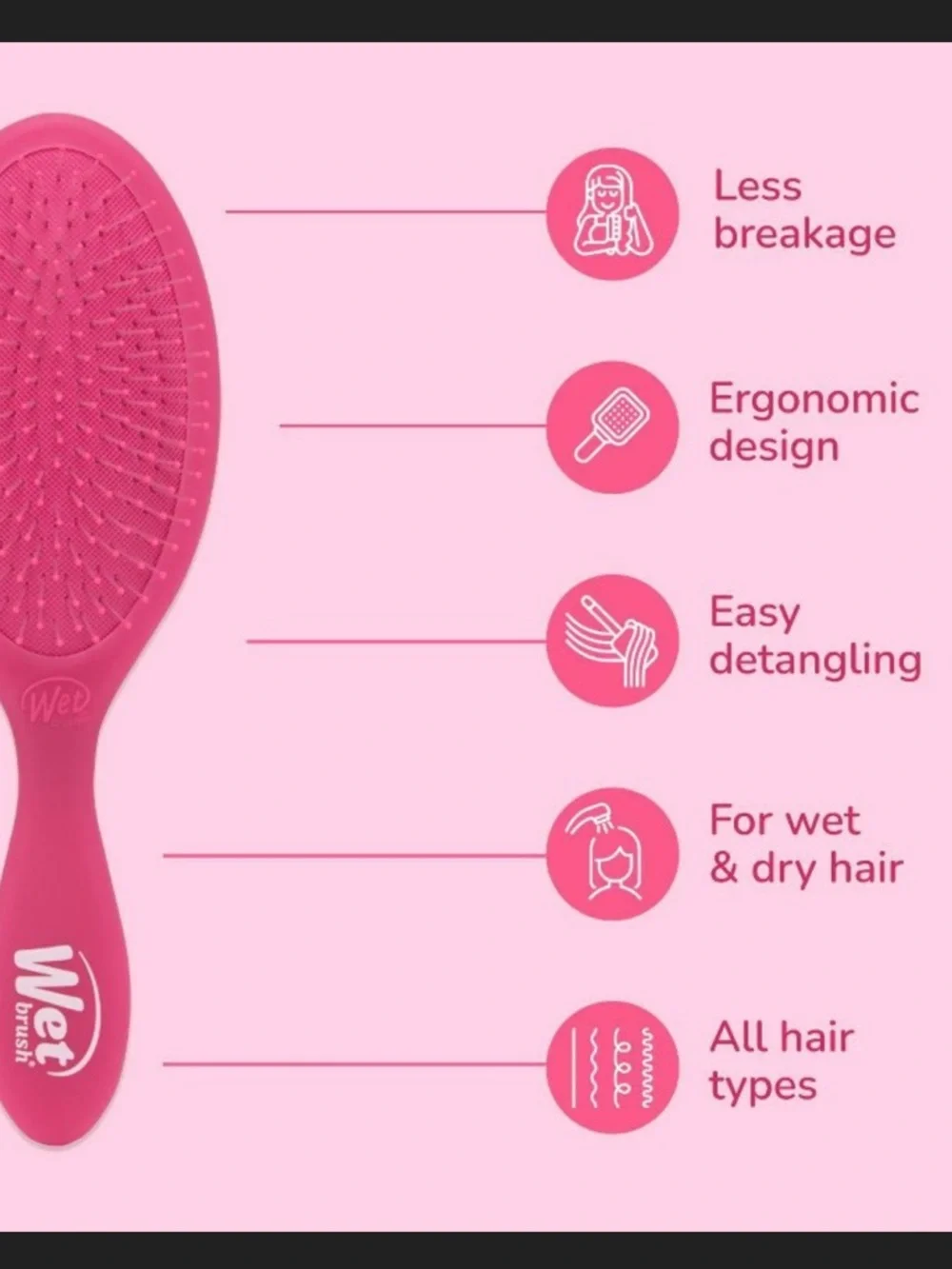 Wet Brush Original‎ Detangler Pink Hair Brush Wet Dry New
